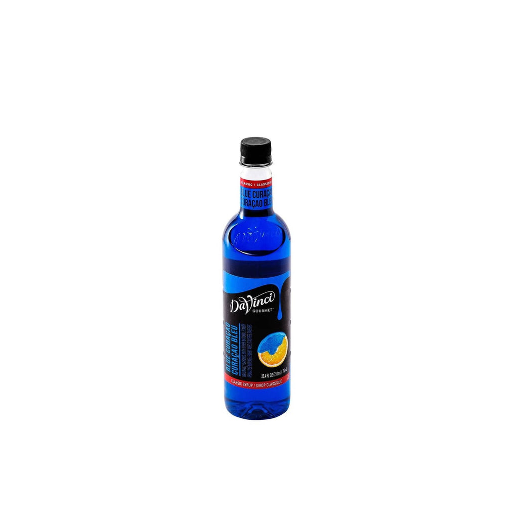DaVinci Gourmet Blue Curacao syrup bottle, centered view with blue label