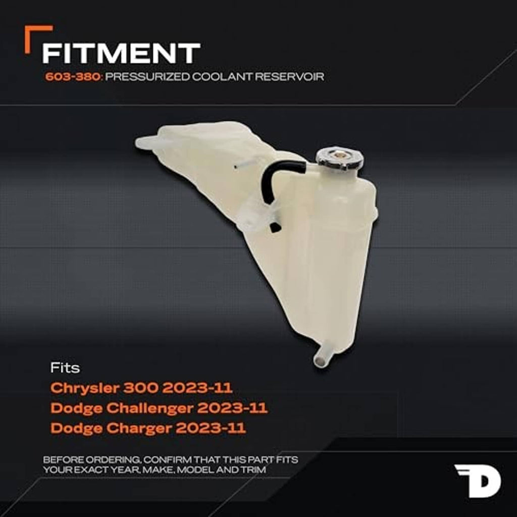 Pressurized coolant reservoir with cap on fitment graphic, light beige tank