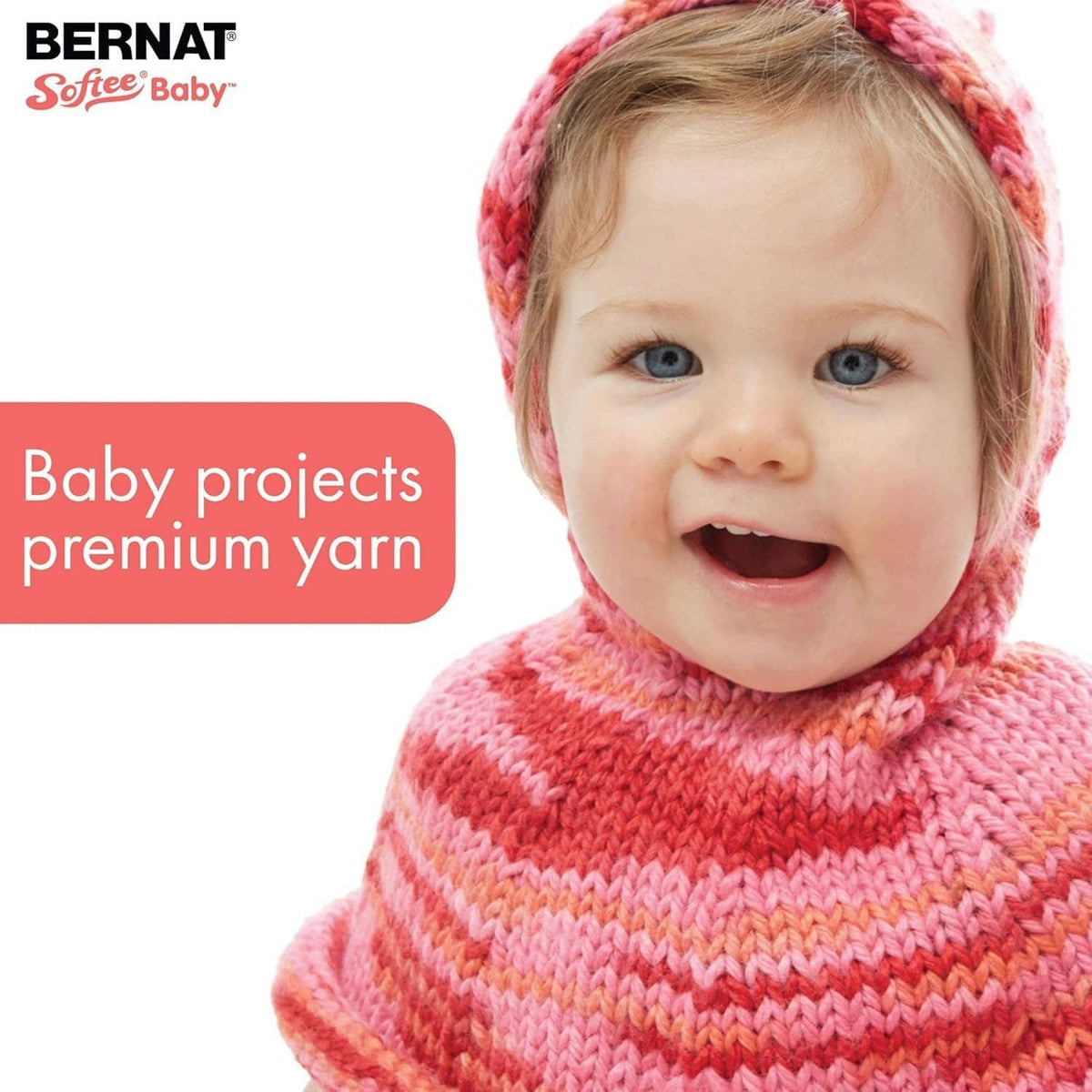 Pink and white striped knit baby sweater on infant with hood