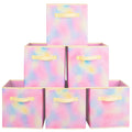 Set of 6 foldable fabric storage cubes with pastel chromatic tie-dye pattern