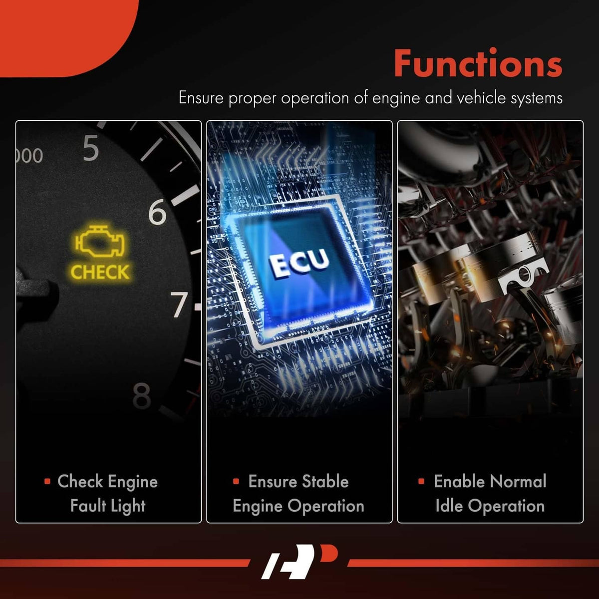 Engine oil pressure sender switch functions graphic with check-engine and ECU icons