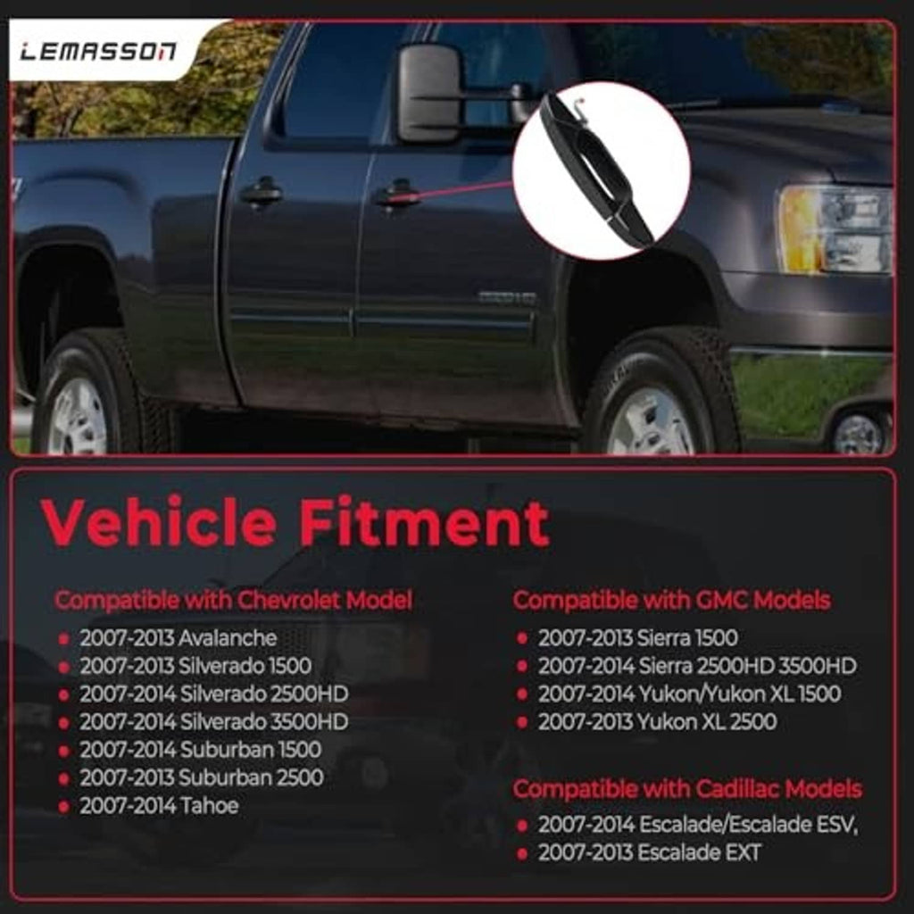 Black exterior door handle shown on a truck door with amber indicator