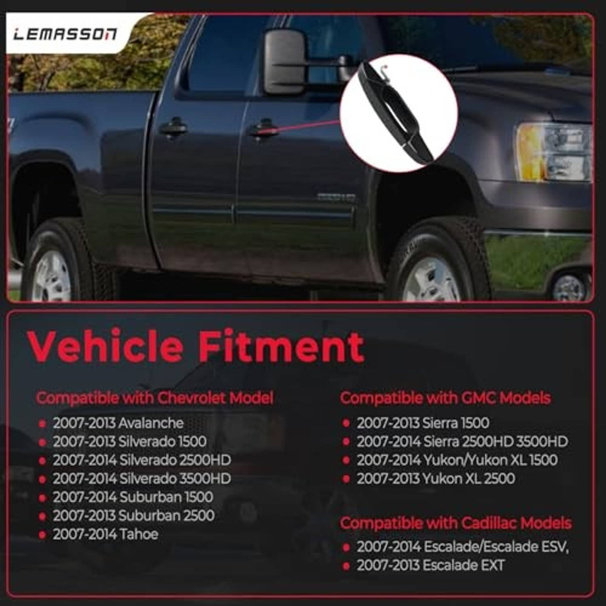 Black exterior door handle shown on a truck door with amber indicator