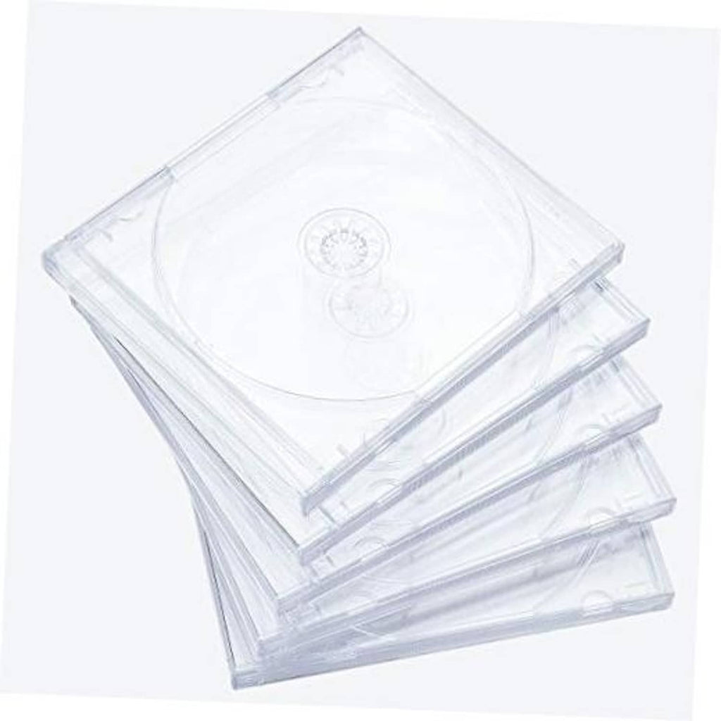 Clear plastic single CD jewel case with assembled clear tray, open view for disc access