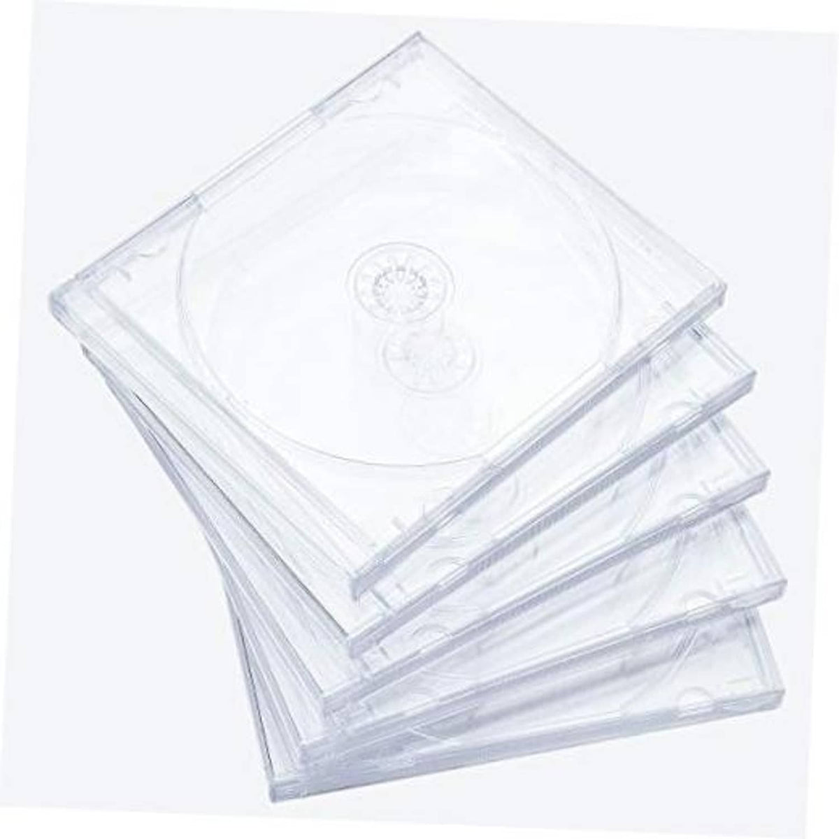 Clear plastic single CD jewel case with assembled clear tray, open view for disc access