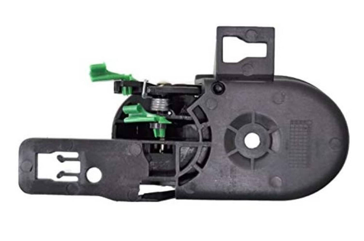 Black interior door handle cover removed, showing internal parts and spring