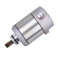 Starter motor assembly, silver housing with black band and exposed pinion shaft