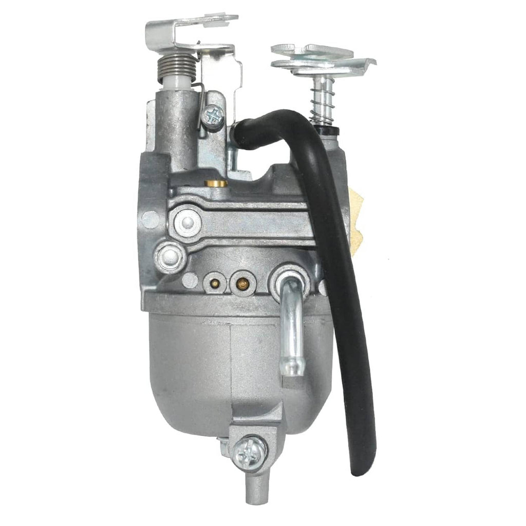 Carburetor assembly with black intake hose, silver fittings, and lever-style control arm