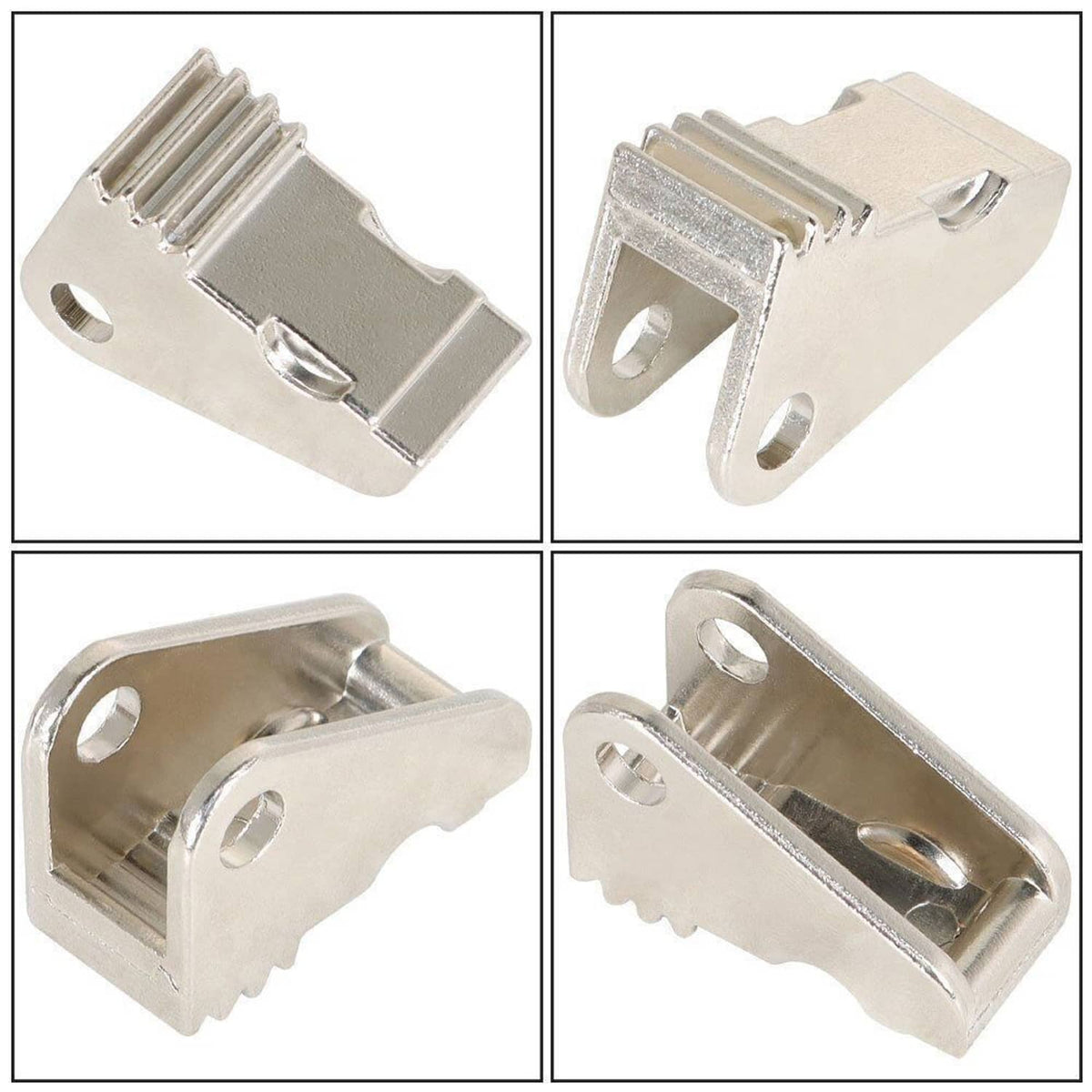 Silver metal door handle rebuild bracket set with mounting holes and notched slots