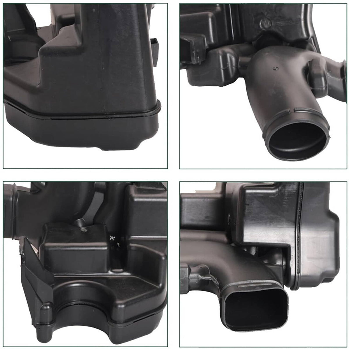 Black air intake lower resonator close-up views of ports, seams, and housing