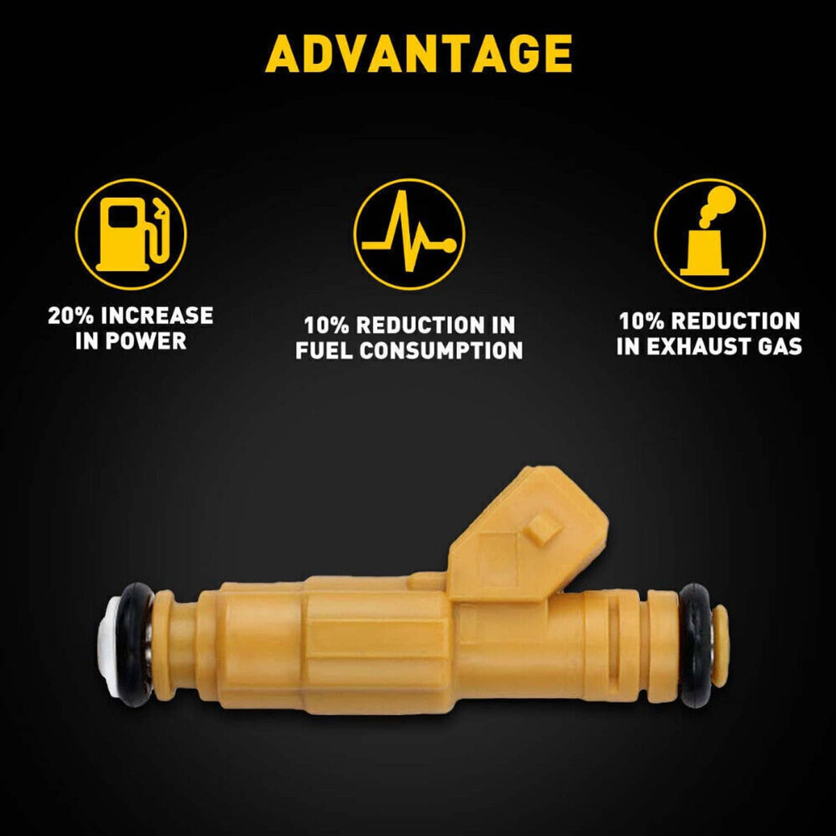 Single yellow fuel injector with black end caps and connector plug ends