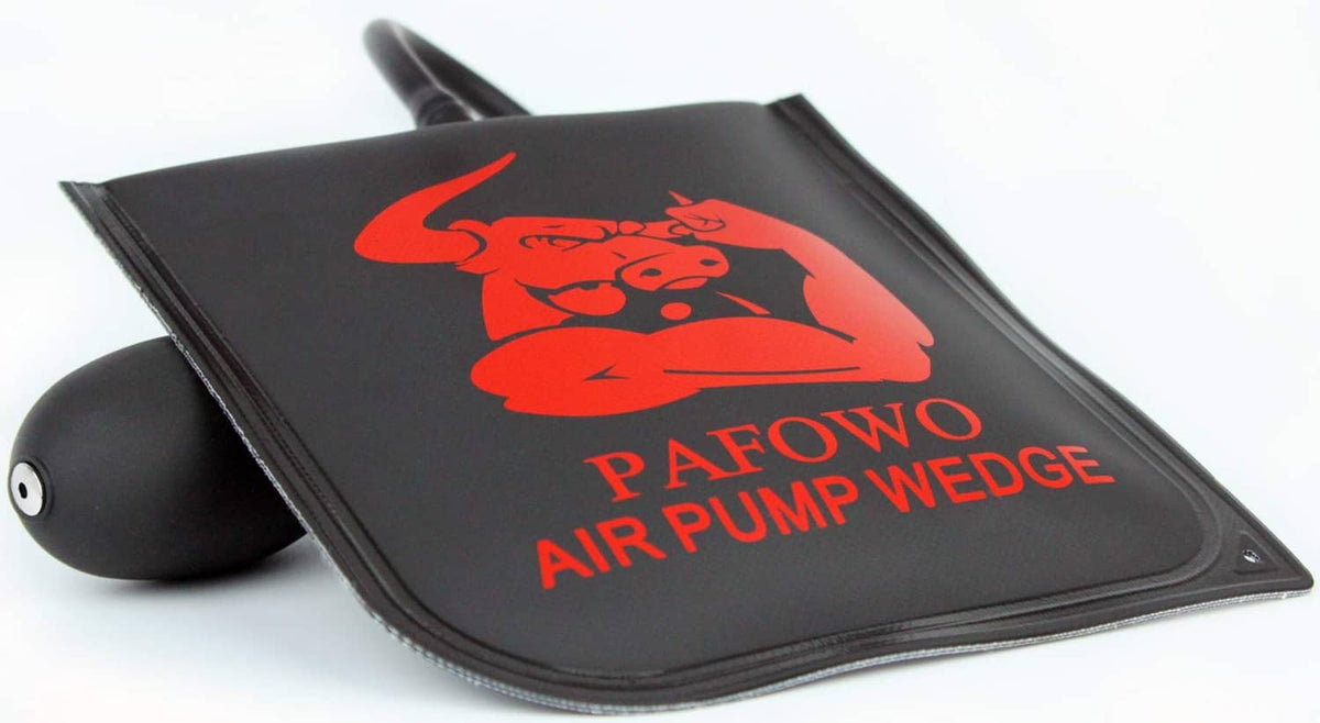 Air pump wedge bag with attached hand pump nozzle and compact carry pouch