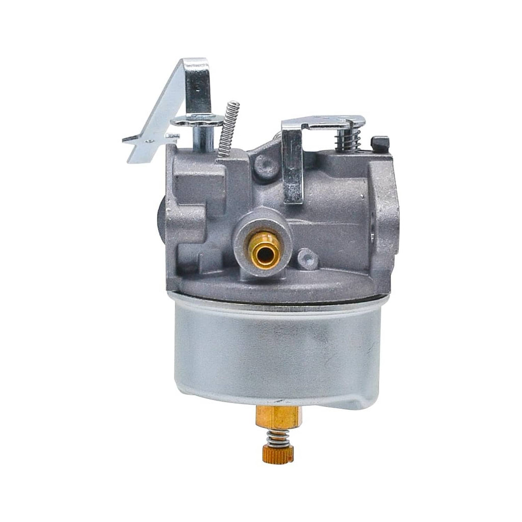 Carburetor with side inlet, gold fuel outlet fitting, and metal mounting bracket