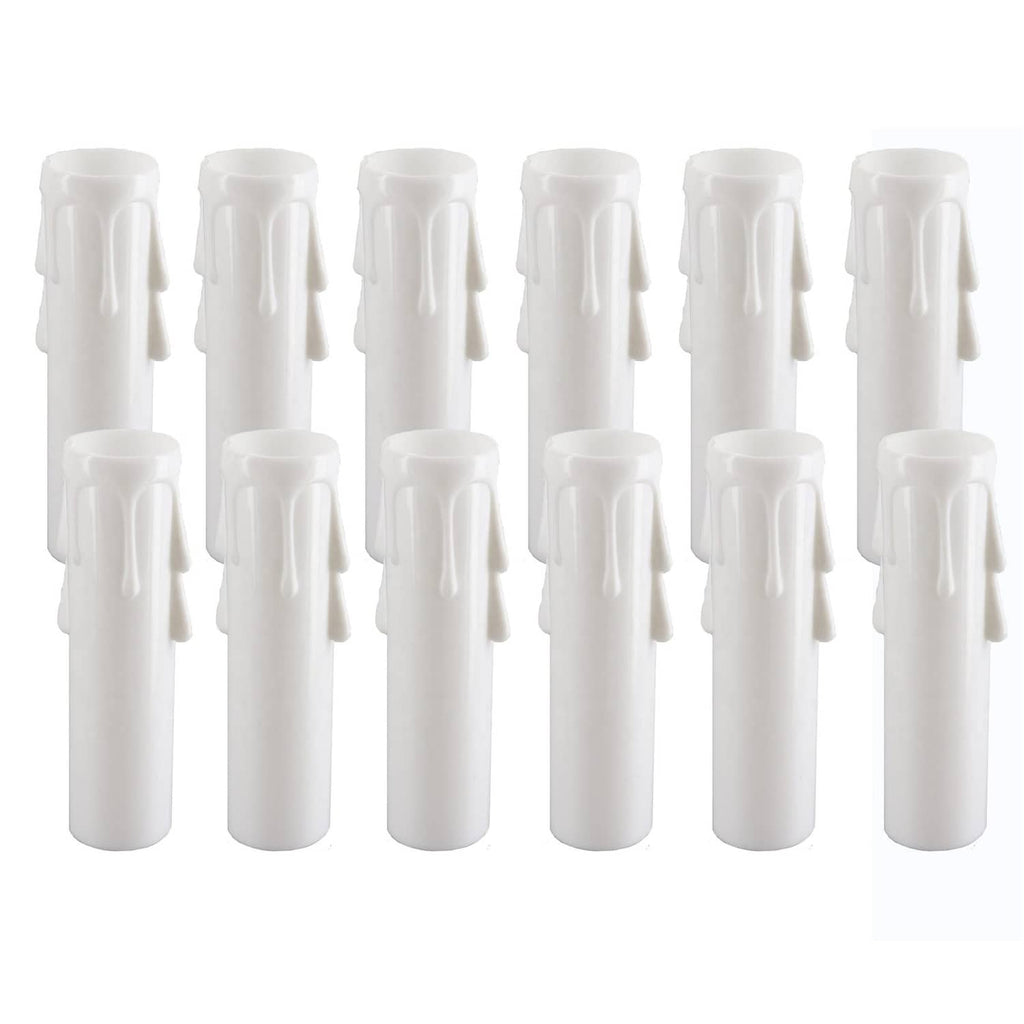 White plastic E12 chandelier candle sleeves, 4 inch, socket cover pack