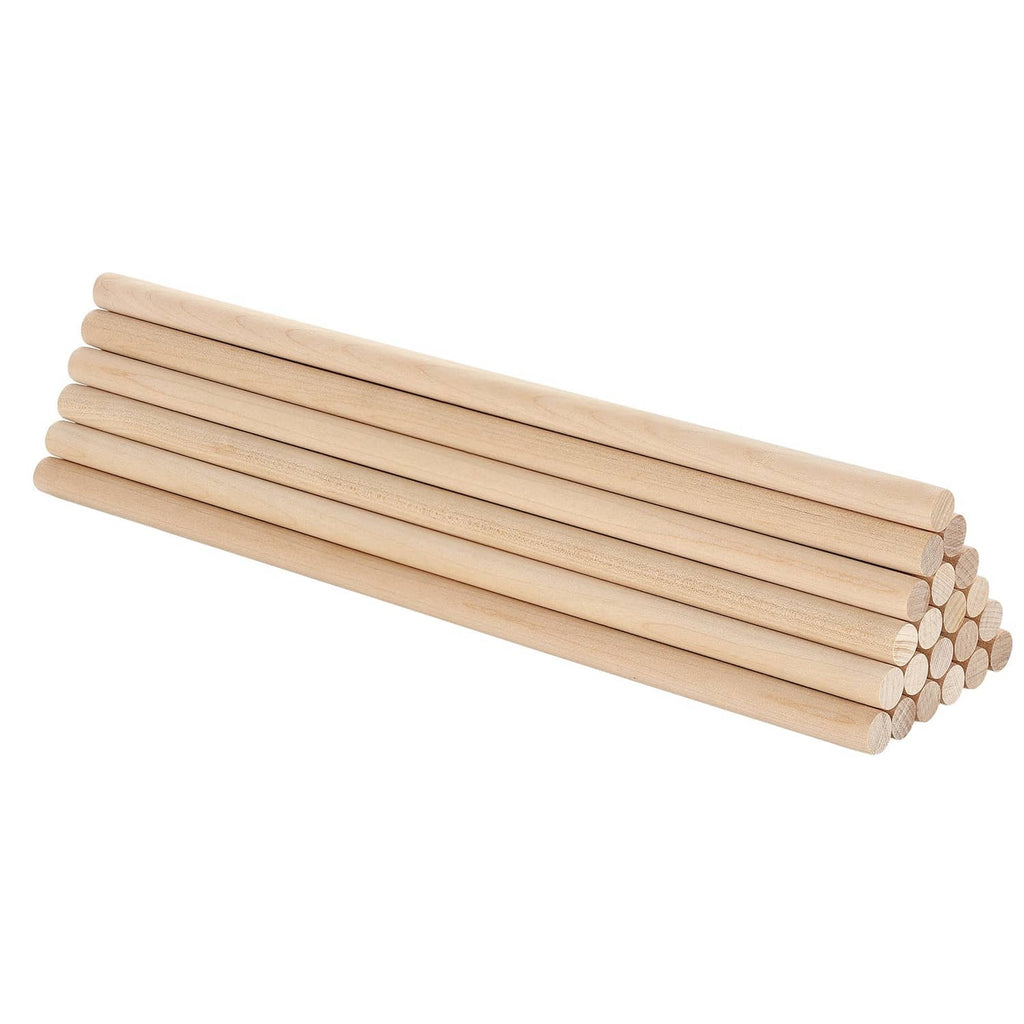 Angled bundle of natural wood dowel rods with round ends and smooth cylindrical surface