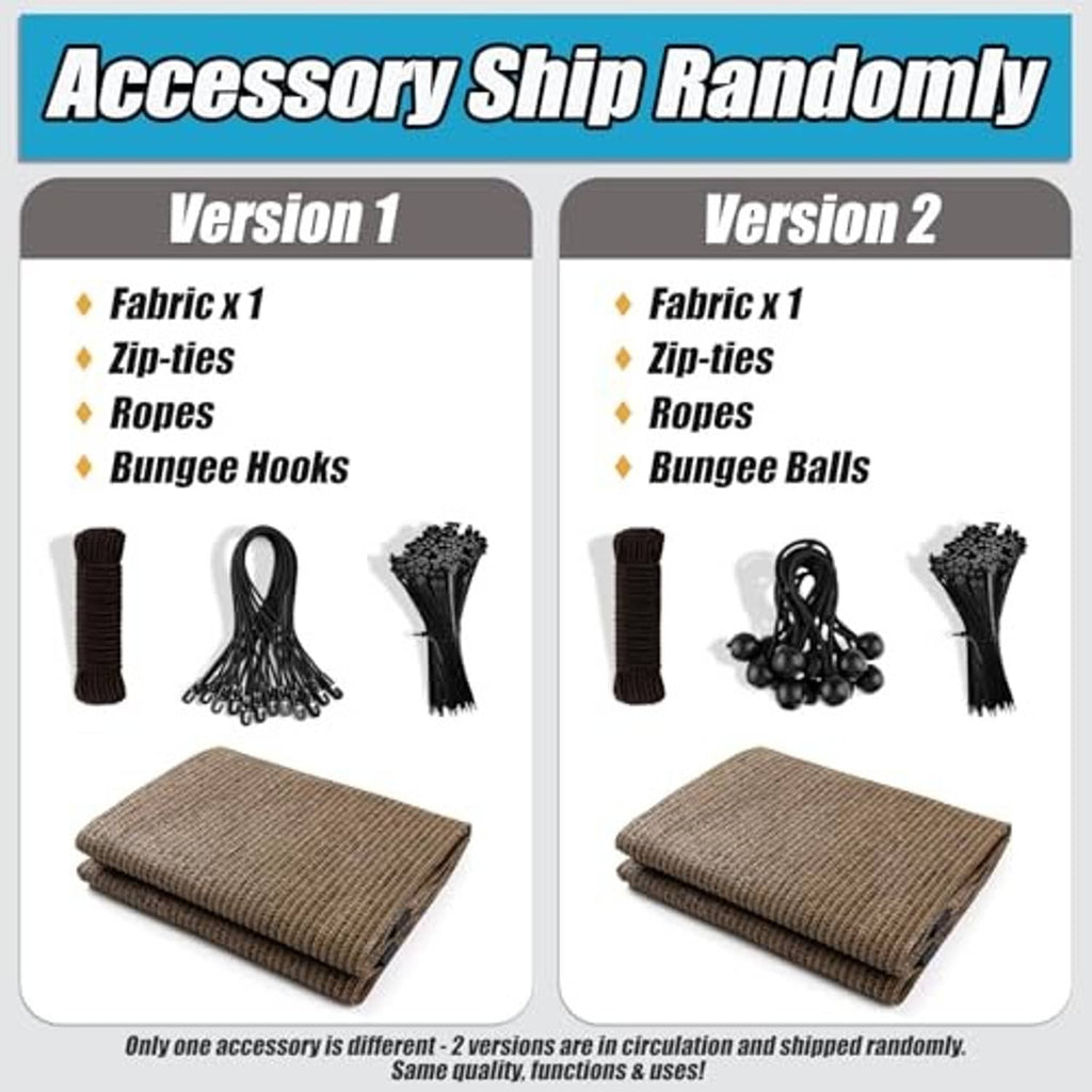 Pergola shade cloth accessory set: bungee hooks, ropes, zip-ties, plus folded fabric