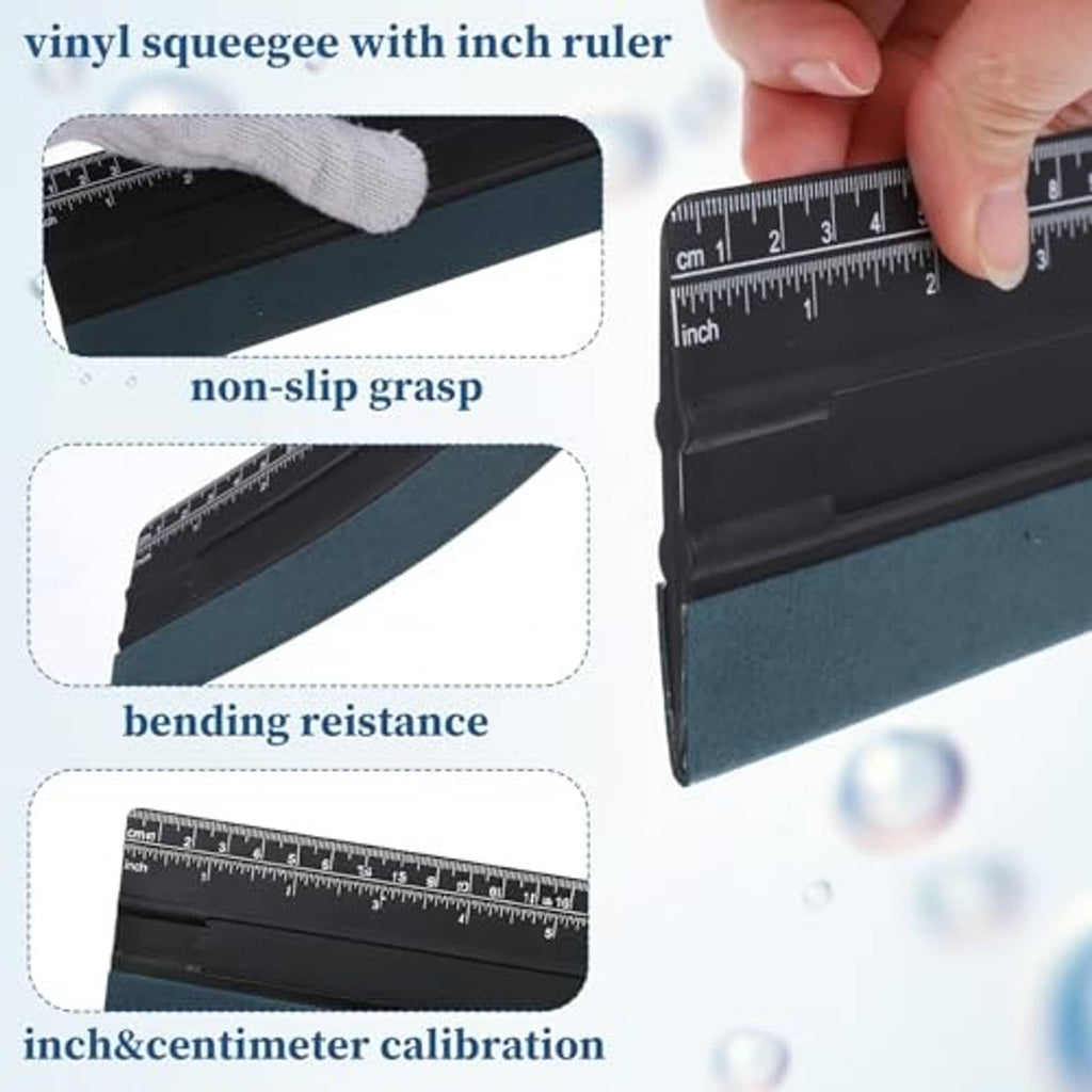 Black squeegee with suede felt edge and inch ruler
