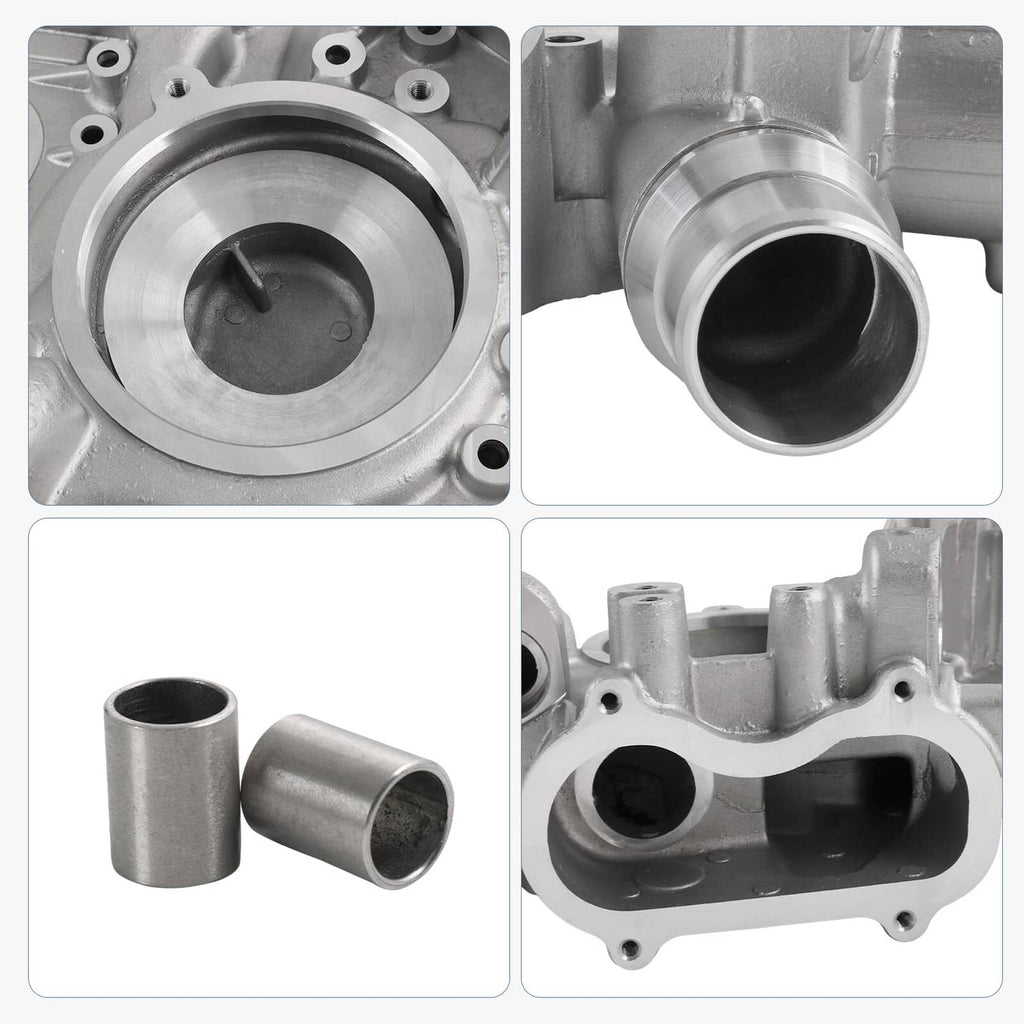 Engine timing cover close-up set: round bore, cylinder outlet, and mounting surfaces