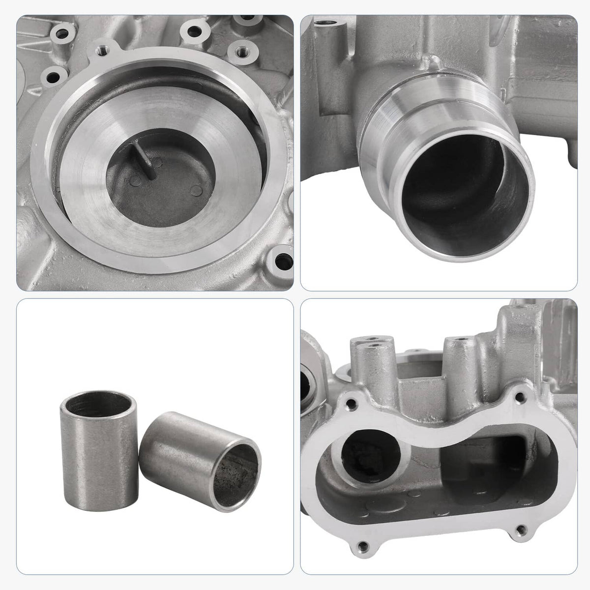 Engine timing cover close-up set: round bore, cylinder outlet, and mounting surfaces