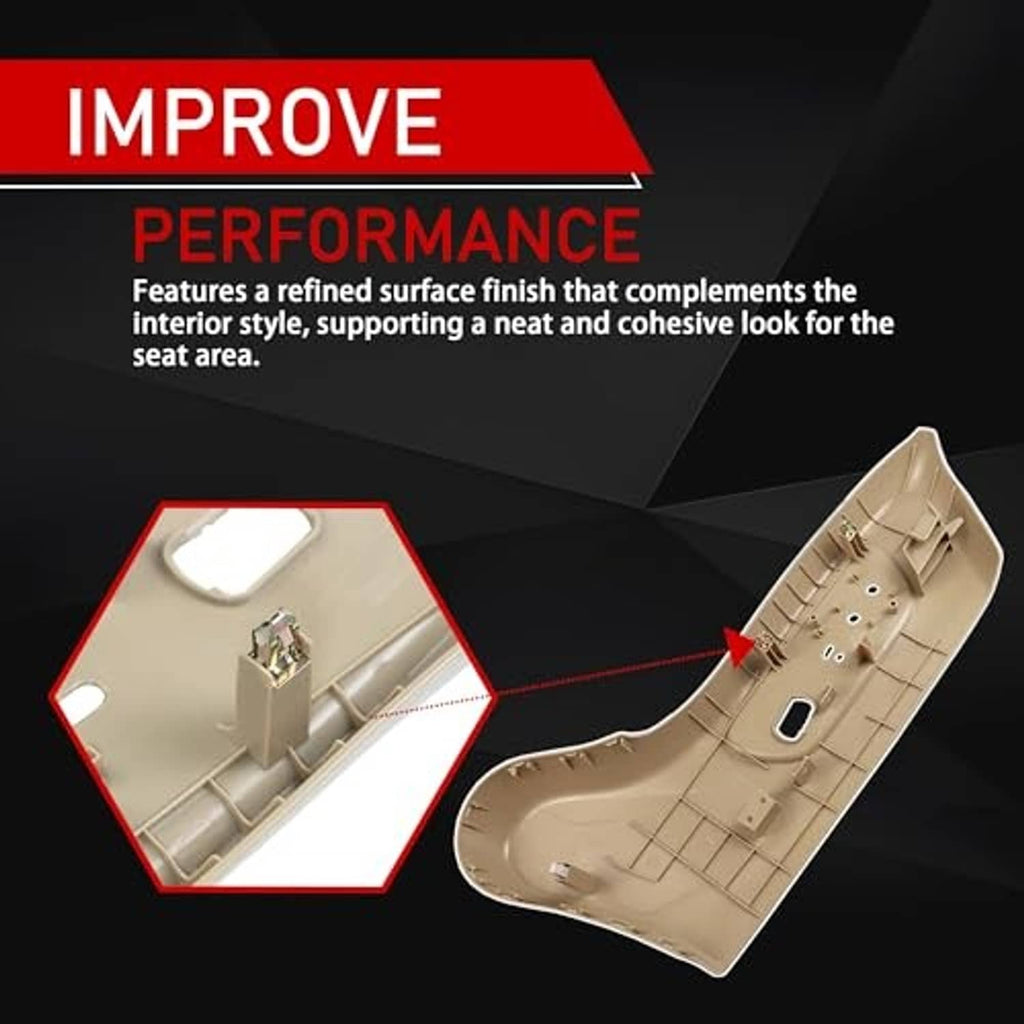 Beige seat outer trim panel interior backing with molded sections and openings