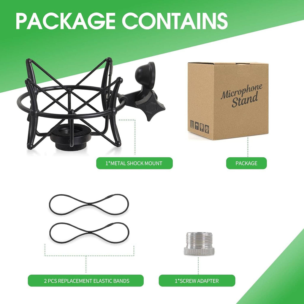 Microphone shock mount kit with replacement elastic bands and screw adapter