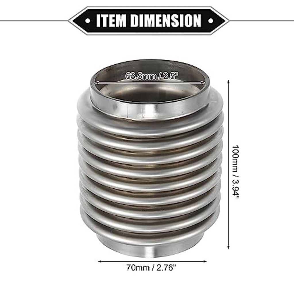 Ribbed stainless exhaust flex connector with measurements: 63.5x100 mm