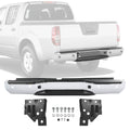 Chrome rear step bumper assembly with mounting brackets and hardware, sensor-hole design