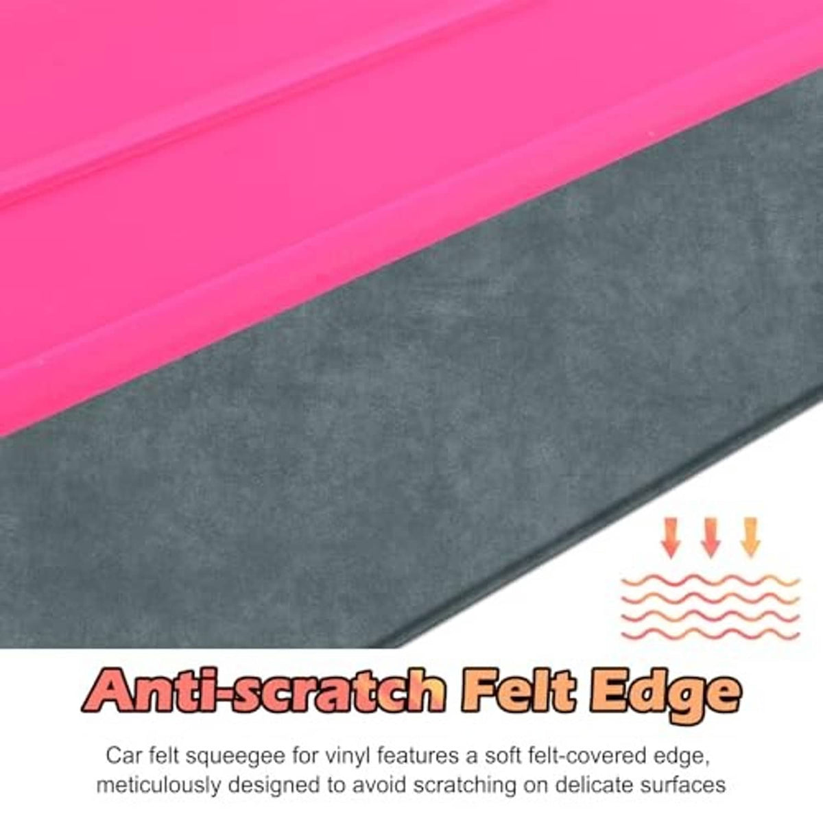Pink squeegee blade with dark felt edge for anti-scratch smooth vinyl application