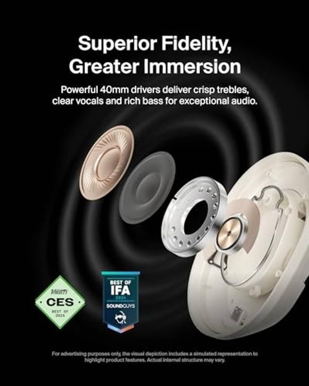 Over-ear ANC headphones with visible speaker drivers and internal components