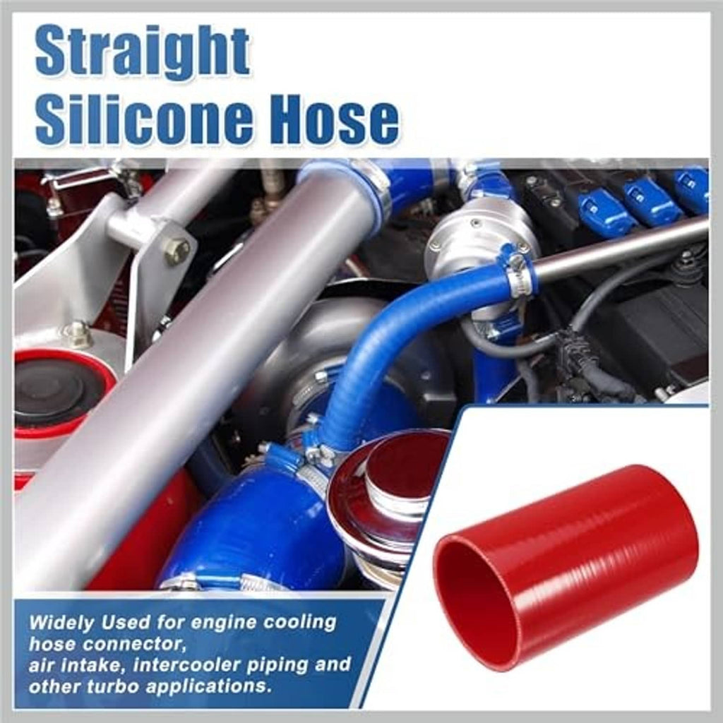 Red straight silicone hose coupler, glossy cylindrical tubing with open circular end