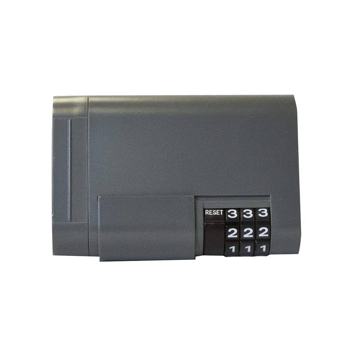 Gray locking magnetic key case with reset button and number combination dials