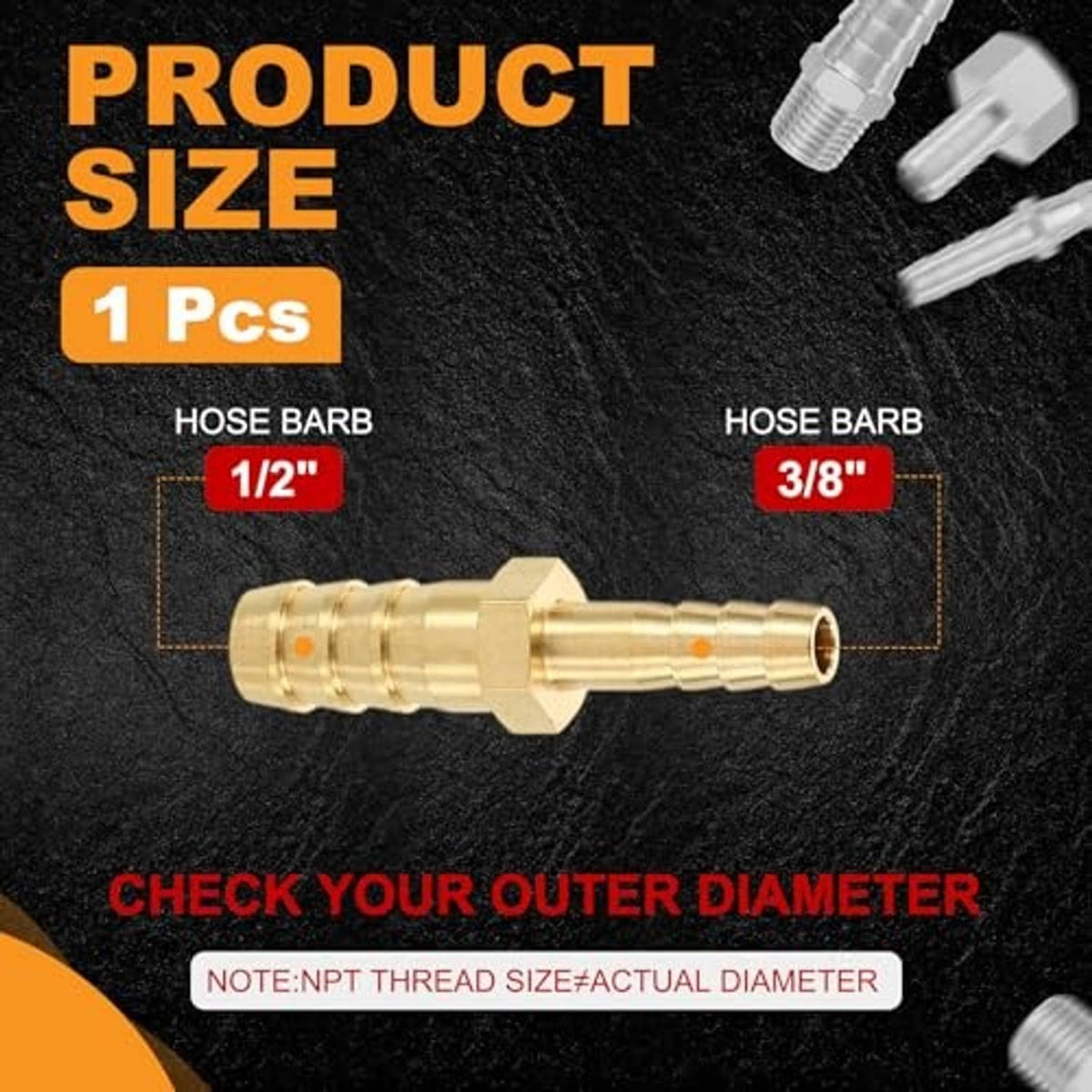 Brass hose barb splicer fitting with barbed connectors on both ends and hex body