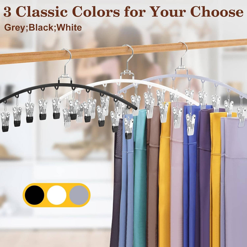 2-pack legging organizer hangers with clips holding mixed colors of fabric leggings