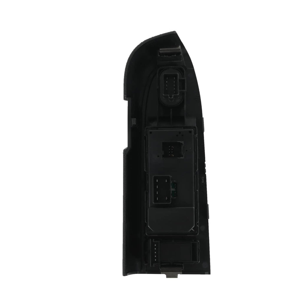 Power window switch back housing with wiring connectors and mounting clips.