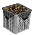 Outdoor AC unit cover, black mesh with elastic straps and corner hooks