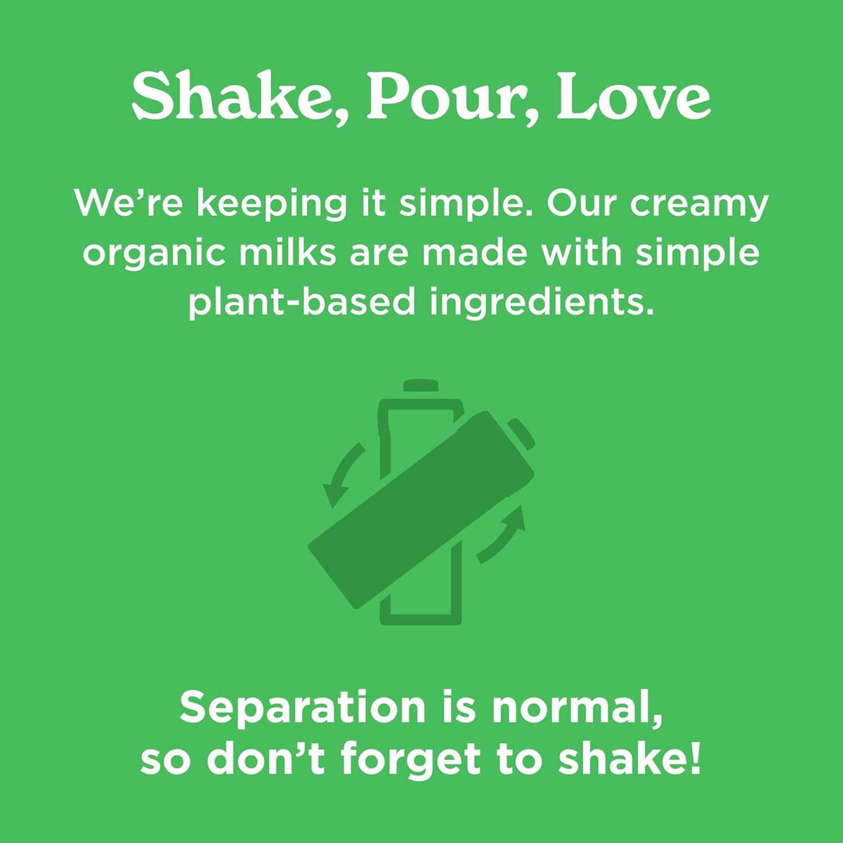 Organic almond milk shake reminder graphic for better separation