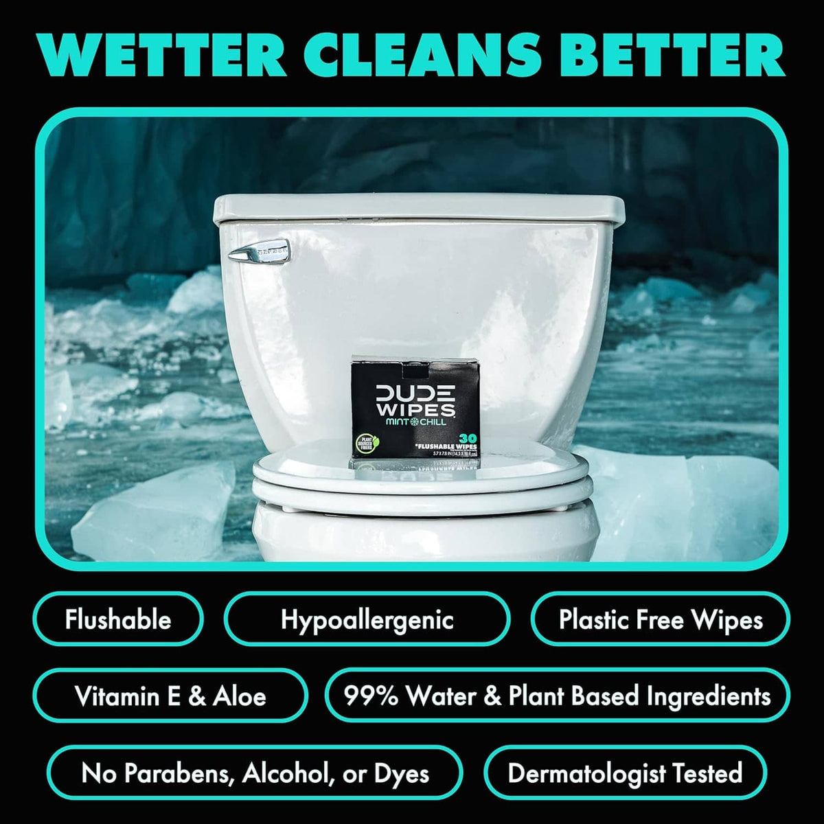 DUDE Wipes Mint Chill wipes tub with a sealed wipe packet