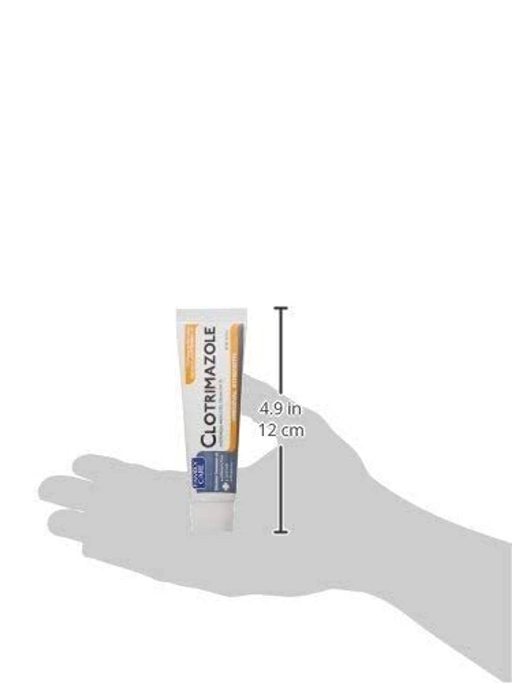 Clotrimazole anti-fungal cream tube with 4.9 in height size guide