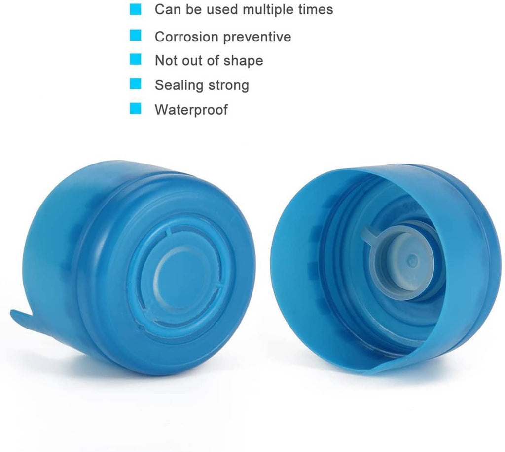 Blue snap-on non-spill caps, side and underside views showing lid and seal