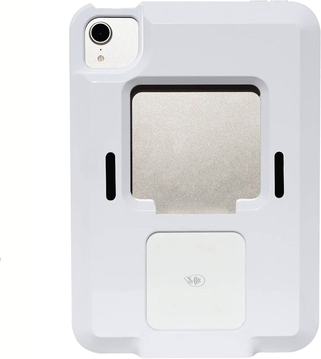 White iPad mini case with camera cutout and Square Reader docking opening