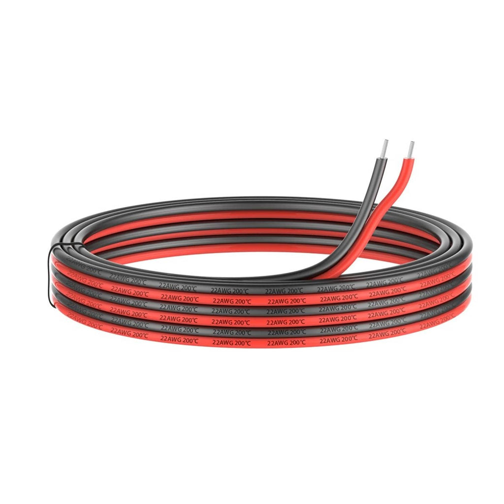 22 AWG silicone 2-conductor parallel electrical wire, red and black in coil