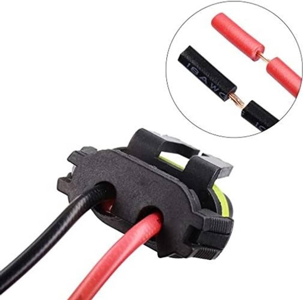 LED female pigtail adapter with black housing, yellow core, and red/black wires