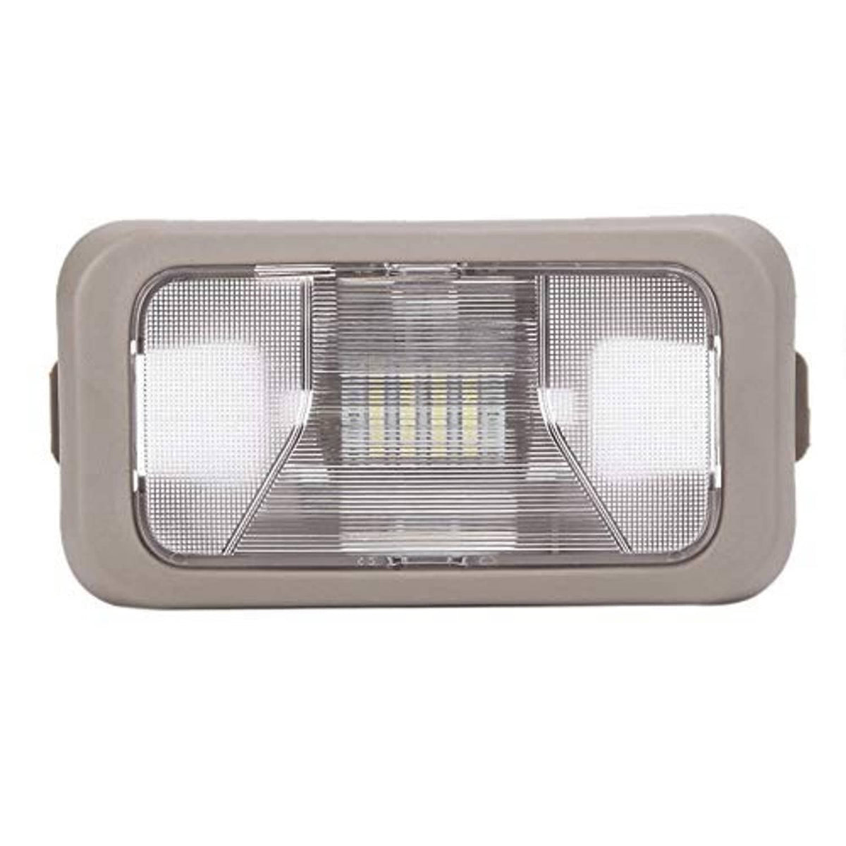 Beige rectangular LED dome roof light with clear center diffuser and side mesh
