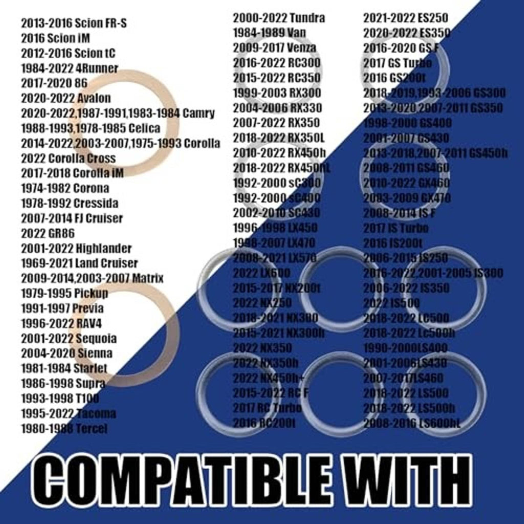 Crush gasket kit with compatible vehicle list, copper and blue steel sealing rings