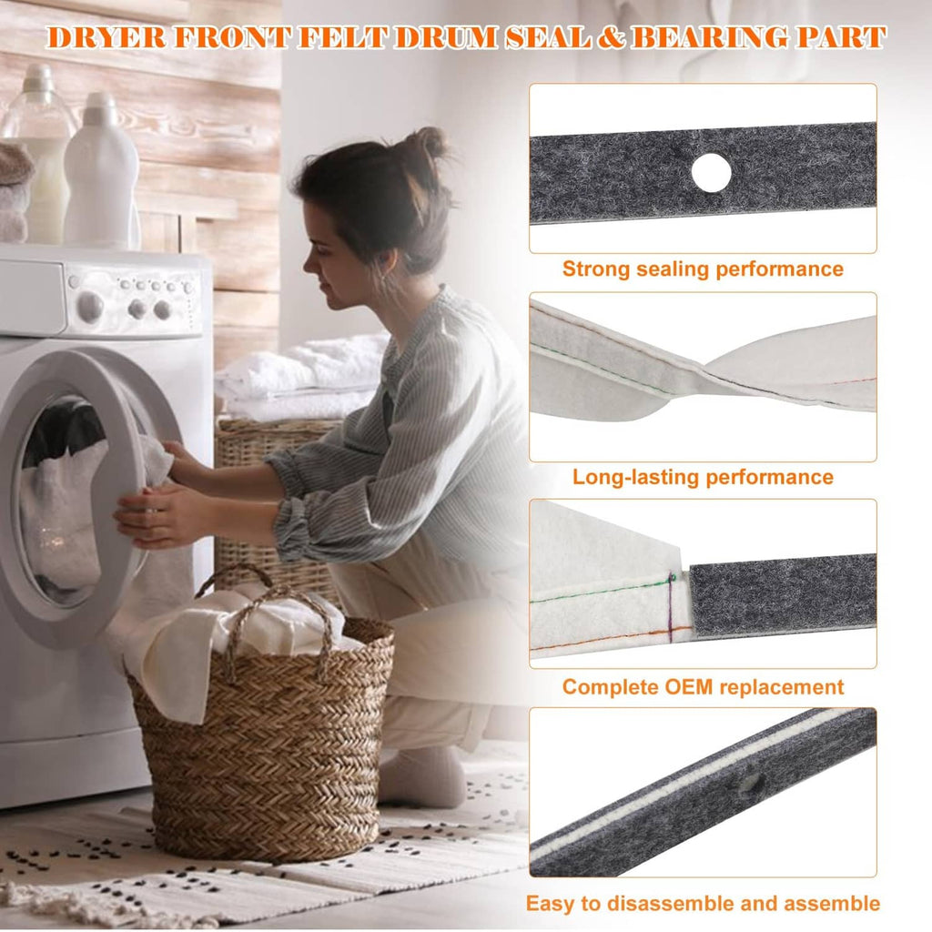Felt dryer drum seal strip with round hole cutout, shown in close-up