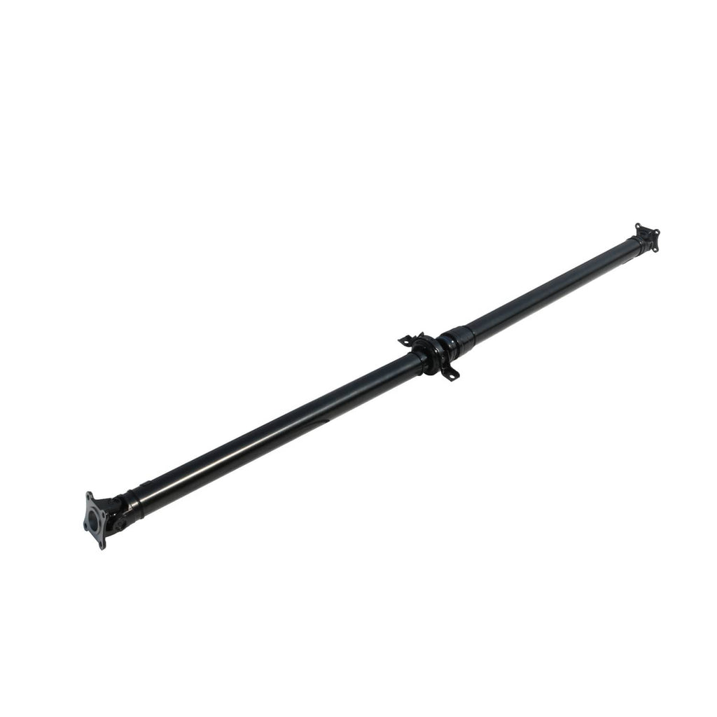 Rear driveshaft prop shaft with dark metal bar, U-joint ends