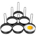 6-piece stainless egg cooking ring set with nonstick round molds and handles, one egg