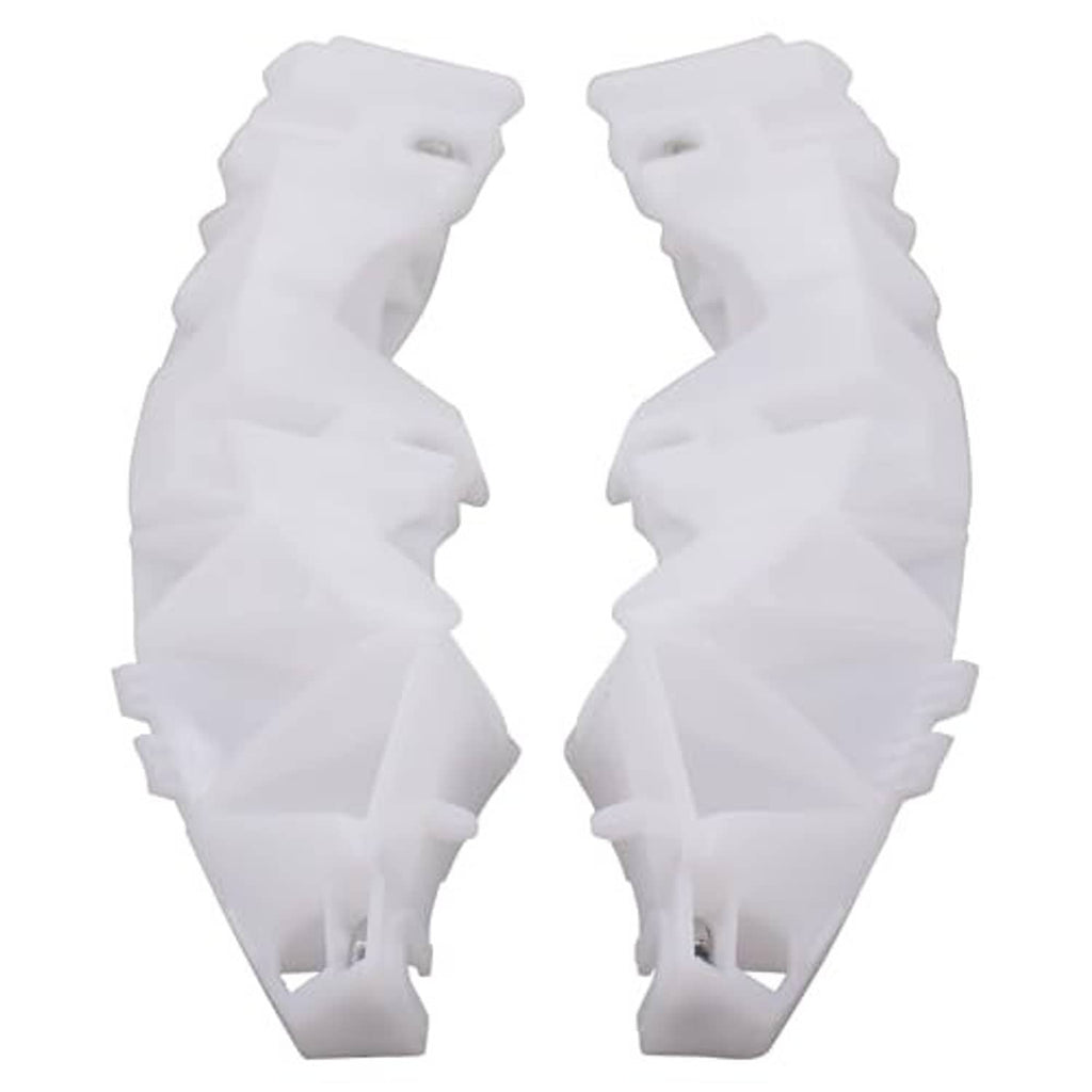 Front bumper bracket stiffener kit, two white plastic bracket halves with mounting openings
