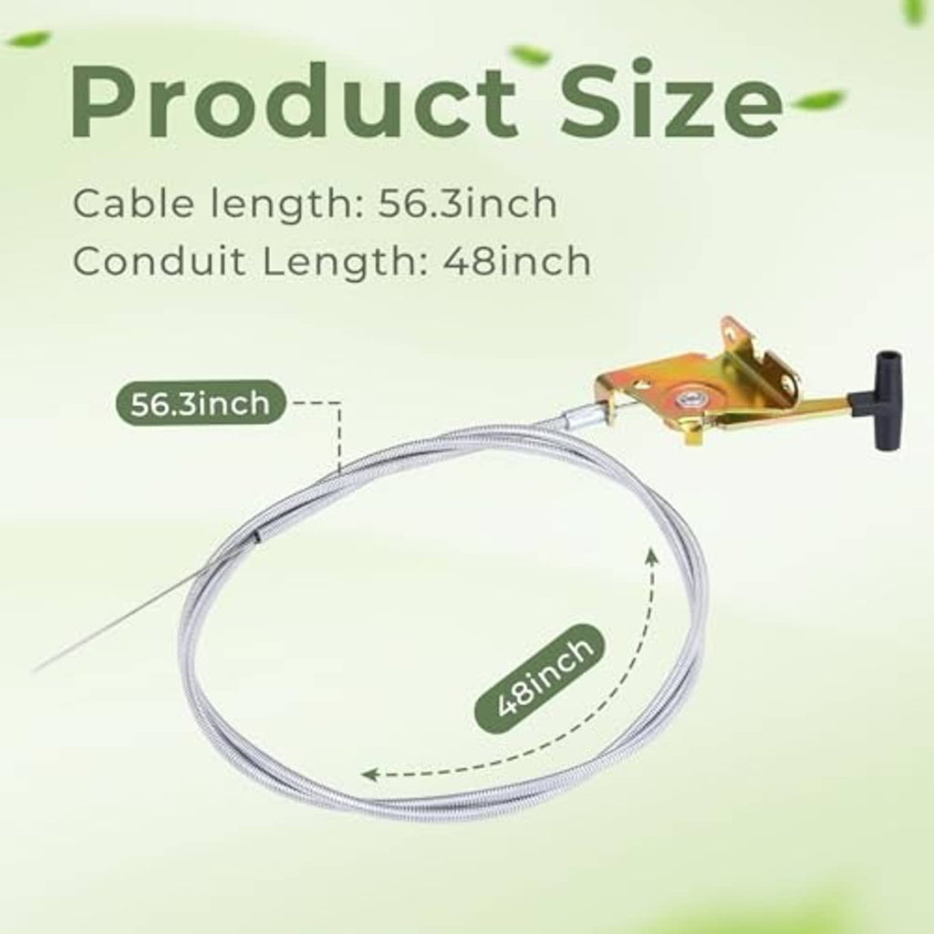 Throttle control cable with mounting bracket, coiled steel wire shown with length diagram