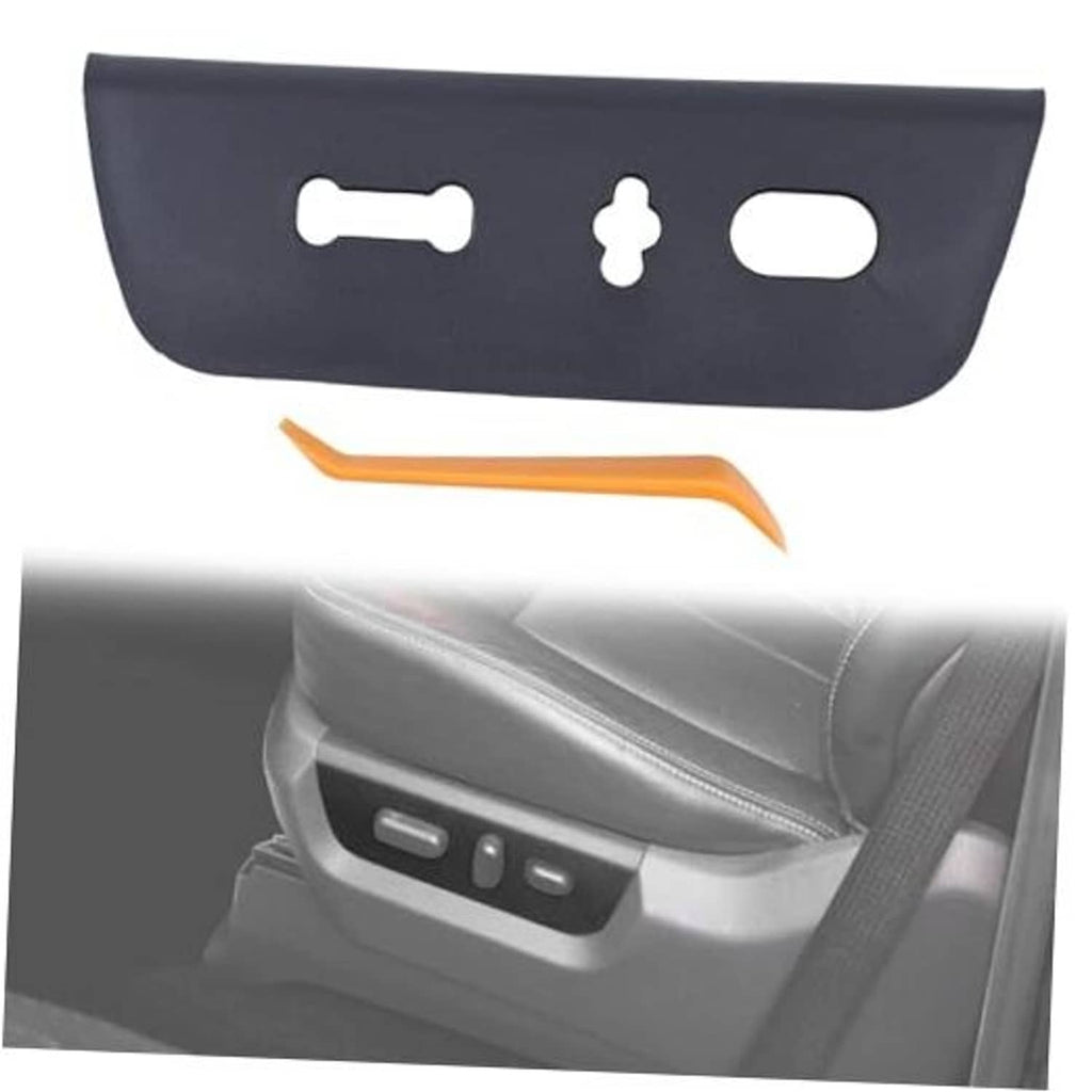 Black front driver seat power switch bezel panel with cutouts and mounting holes
